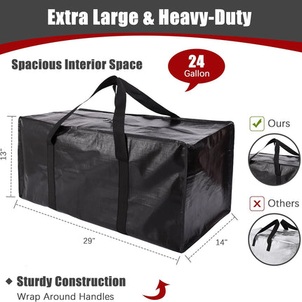 Extra Large Moving Bags with Zippers & Carrying Handles, Heavy-Duty Storage Tote for Space Saving Moving Storage, Fold Flat, Alternative to Box and Bin - 8 Pack, Black