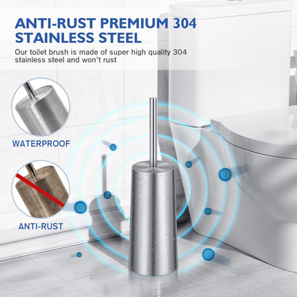 Toilet Brush and Holder, Toilet Brush 304 Stainless Steel, Toilet Bowl Brush for Bathroom Toilet-Ergonomic, Elegant,Durable