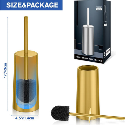 Toilet Brush and Holder, Toilet Brush Stainless Steel, Toilet Bowl Brush for Bathroom Toilet-Ergonomic, Elegant,Durable (Gold)