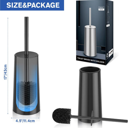 Toilet Brush and Holder, Toilet Brush Stainless Steel, Toilet Bowl Brush for Bathroom Toilet-Ergonomic, Elegant,Durable (Black)