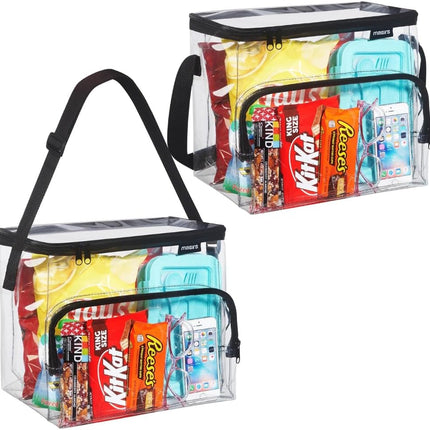 Clear Lunch Bag Set – Medium and Large Durable See-Through PVC Bags with Adjustable Shoulder Straps – Freezer Proof and Stadium Approved for Work, School, and Correctional Facilities