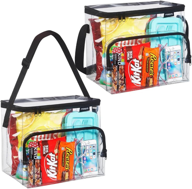 Clear Lunch Bag Set Medium and Large Durable See-Through PVC Bags with Adjustable Shoulder Straps