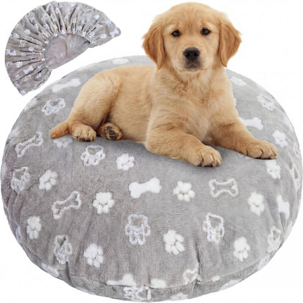 Washable Round Dog Bed Cover 30 x 30 x 10 Gray Paw Bone Prints Waterproof Dog Bed Cover Replacement for Round and Donut Dogs Beds Scratch Resistant Mattress Protector