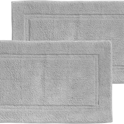100% Cotton Bath Mat - Soft Hotel-Style Rectangular Bathroom Floor Rug - Plush, Water Absorbent Cloth Bathmat for Outside Bathtub/Shower, Machine Washable Cotton Bath Rug - 2 Pack - Gray