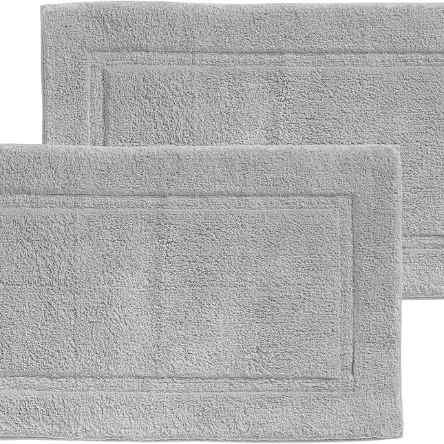 100% Cotton Bath Mat - Soft Hotel-Style Rectangular Bathroom Floor Rug - Plush, Water Absorbent Cloth Bathmat for Outside Bathtub/Shower, Machine Washable Cotton Bath Rug - 2 Pack - Gray