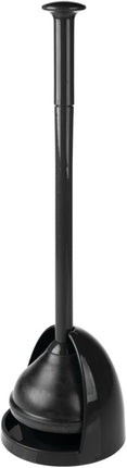 Plastic Freestanding Hideaway Toilet Bowl Plunger with Holder Set - Plunger for Bathroom Storage and Cleaning Organization - Heavy Duty, Space Saving - Aura Collection - Black