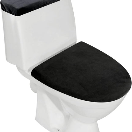 Stretch Velvet Toilet Lid Cover and Toilet Tank Lid Cover, Bathroom Super Soft Toilet Lid Cover Set Luxury Velvet Plush, with Elastic Bottom, Machine Wash, Black