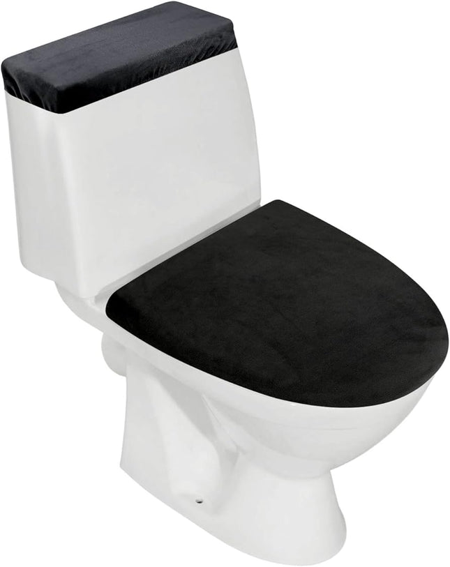Stretch Velvet Toilet Lid Cover and Toilet Tank Lid Cover Bathroom Super Soft Toilet Lid in Black