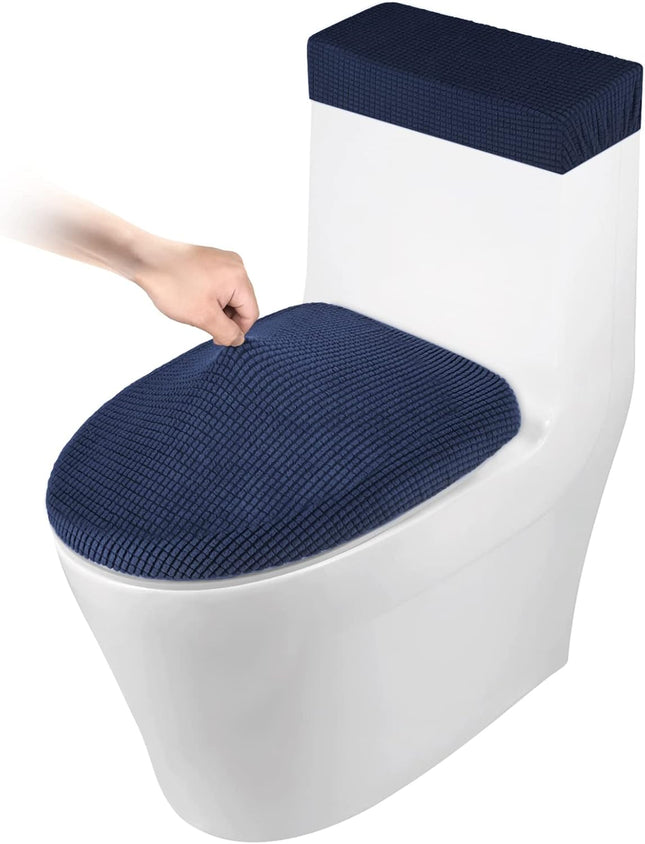 Toilet Lid Cover and Toilet Tank Cover Stretch Toilet Covers Set for Bathroom Polyester Spandex