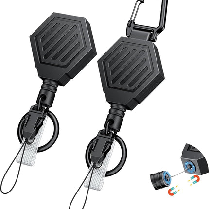 2 Pack Heavy Duty Retractable Keychain with Magnetic Closure Retractable Badge Reel for up to 16 oz Magnetic ID Badge Holder Reel ABS Casing Belt Clip and Large Carabiner Ring