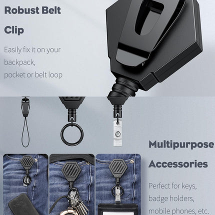 2 Pack Heavy Duty Retractable Keychain with Magnetic Closure Retractable Badge Reel for up to 16 oz Magnetic ID Badge Holder Reel ABS Casing Belt Clip and Large Carabiner Ring