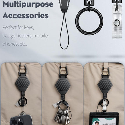 2 Pack Heavy Duty Retractable Keychain with Magnetic Closure Retractable Badge Reel for up to 16 oz Magnetic ID Badge Holder Reel ABS Casing Belt Clip and Large Carabiner Ring