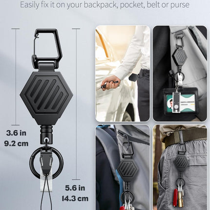 2 Pack Heavy Duty Retractable Keychain with Magnetic Closure Retractable Badge Reel for up to 16 oz Magnetic ID Badge Holder Reel ABS Casing Belt Clip and Large Carabiner Ring