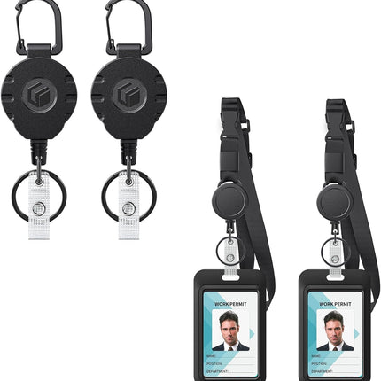 2 Pack Retractable Keychain and Adjustable Lanyard with Retractable Badge Reel Quick-Release Buckle with Sliding ID Badge Holder