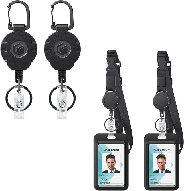 2 Pack Retractable Keychain and Adjustable Lanyard with Retractable Badge Reel Quick-Release Buckle with