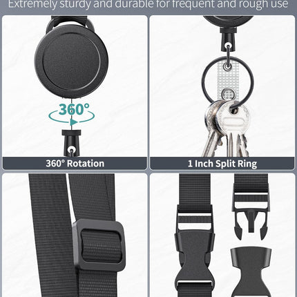 2 Pack Retractable Keychain and Adjustable Lanyard with Retractable Badge Reel Quick-Release Buckle with Sliding ID Badge Holder