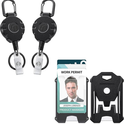 2 Pack Retractable Keychain Heavy Duty Badge Holder Vertical Hard Plastic Case Badge Reel for up to 8 oz Strong ABS Casing with Stainless Steel Spring Coil 31.5 Inch Steel Wire Rope