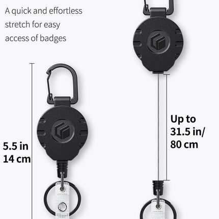 2 Pack Retractable Keychain Heavy Duty Badge Holder Vertical Hard Plastic Case Badge Reel for up to 8 oz Strong ABS Casing with Stainless Steel Spring Coil 31.5 Inch Steel Wire Rope