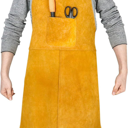 Leather Welding Work Apron - Flame and Welding Spatter Resistant - Adjustable Harness - Suitable for Welders, Blacksmiths