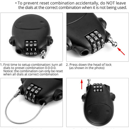 Retractable Cable Lock, 4 Pack Security Password Lock Steel Cable Luggage Locks