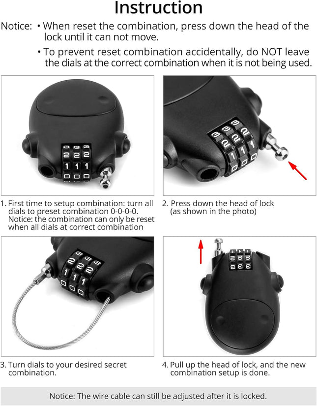 Retractable Cable Lock 4 Pack Security Password Lock Steel Cable Luggage Locks – product detail