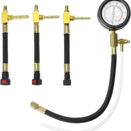 Universal Fuel Pressure Test Kit, Dual Scale Gauge (0-7 bar/0-100 psi) with Multiple Adapter Sizes, Brass Connectors