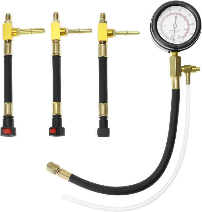 Universal Fuel Pressure Test Kit Dual Scale Gauge (0-7 bar/0-100 psi) with Multiple Adapter Sizes Brass