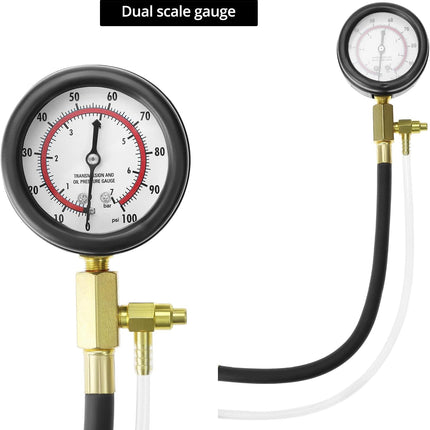 Universal Fuel Pressure Test Kit, Dual Scale Gauge (0-7 bar/0-100 psi) with Multiple Adapter Sizes, Brass Connectors