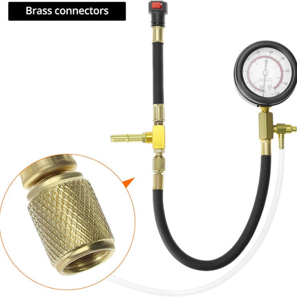 Universal Fuel Pressure Test Kit, Dual Scale Gauge (0-7 bar/0-100 psi) with Multiple Adapter Sizes, Brass Connectors