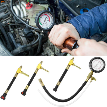 Universal Fuel Pressure Test Kit, Dual Scale Gauge (0-7 bar/0-100 psi) with Multiple Adapter Sizes, Brass Connectors
