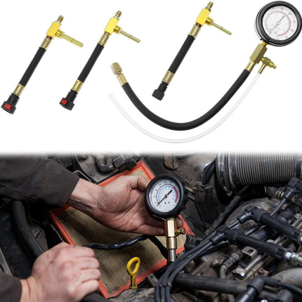 Universal Fuel Pressure Test Kit, Dual Scale Gauge (0-7 bar/0-100 psi) with Multiple Adapter Sizes, Brass Connectors