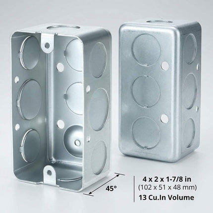 Electrical Box 12-Pack, 4x2 Inch Outlet Box,13 Cubic Inches, Ten 1/2 Inch Knockouts Electrical Box,1-7/8" Deep, Galvanized Steel