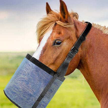 2 Pack Horse Feed Bag for Grain - Durable Mesh Grain Feeder with Adjustable Strap, Comfortable Neck and Nose Pad Horse Muzzle Feed Bag, for Feeding Grain, Powder, Supplements, Blue