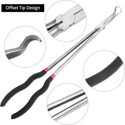 Offset Spark Plug Boot Removal Plier - 5/8" Opening, 11" and 16" Length, Offset Tip for Tight Spots, Protects Wire Boots