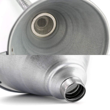 Spout Funnel with 14-9/16" Long Flexible Hose and Strainer, Steel Universal Priming Funnel for All Oils,Diesel Fuel and Other Liquids