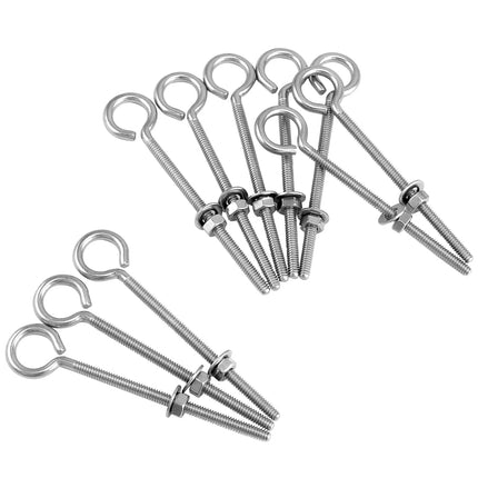 Eye Bolts, 10 Pack 1/4" x 4" Stainless Steel Long Threaded Eyebolts with Nuts, for Hanging or Securing Cables