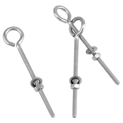 Eye Bolts, 10 Pack 1/4" x 4" Stainless Steel Long Threaded Eyebolts with Nuts, for Hanging or Securing Cables