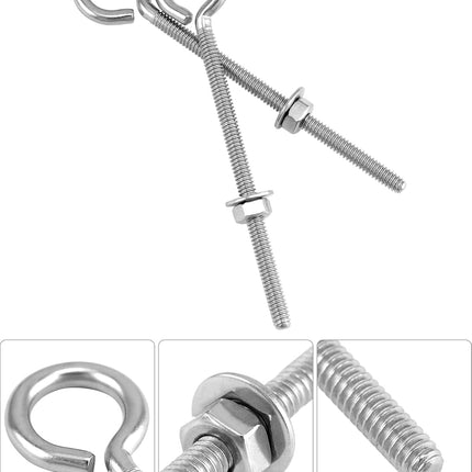 Eye Bolts, 10 Pack 1/4" x 4" Stainless Steel Long Threaded Eyebolts with Nuts, for Hanging or Securing Cables
