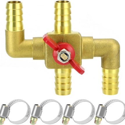 Solid Brass 5/8" 4-Way Heater Control Valve with Switch, 16mm Hose Barb Automotive Bypass