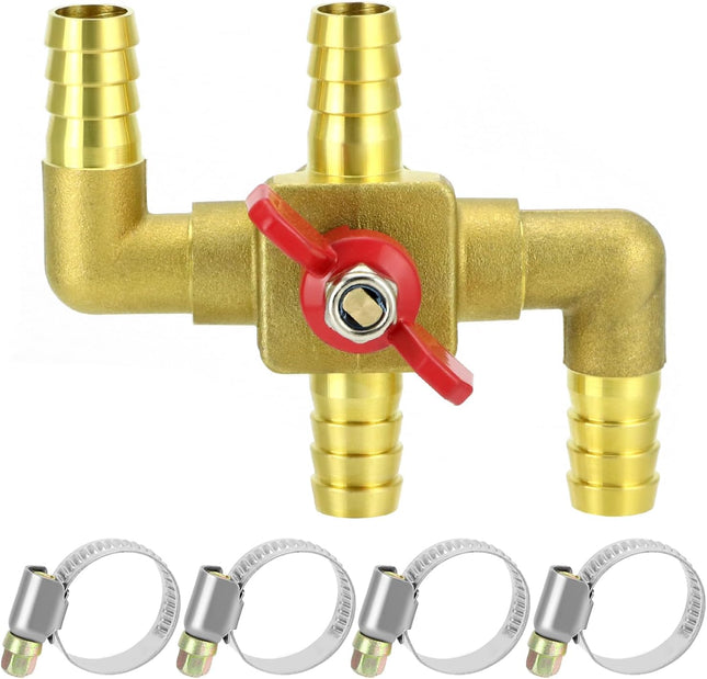 Solid Brass 5/8 4-Way Heater Control Valve with Switch 16mm Hose Barb Automotive Bypass V1258-DP02-C-2178