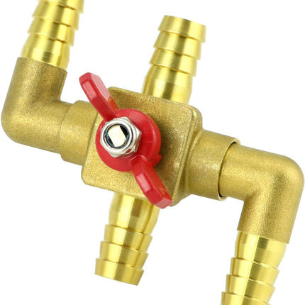 Solid Brass 5/8" 4-Way Heater Control Valve with Switch, 16mm Hose Barb Automotive Bypass