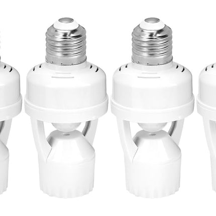 Motion Sensor Light Socket Adapter - 4 Pack E26/E27 Compatible, Adjustable Timing & Lux, Auto Motion Sensor Light Sockets Security Light Bulb Socket for Basements, Garages, Door Porch