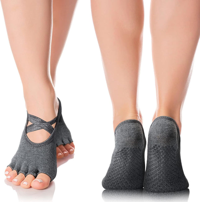 6 Pairs Pilates Socks with Grip for Women Non Slip Yoga Socks Toeless Barre Sticky with Straps Multicolor – product detail