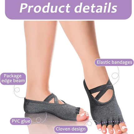 6 Pairs Pilates Socks with Grip for Women Non Slip Yoga Socks Toeless Barre Sticky with Straps Multicolor for Ballet Dance Barefoot Workout
