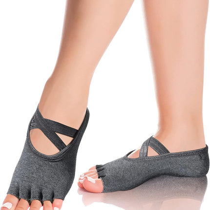 6 Pairs Pilates Socks with Grip for Women Non Slip Yoga Socks Toeless Barre Sticky with Straps Multicolor for Ballet Dance Barefoot Workout