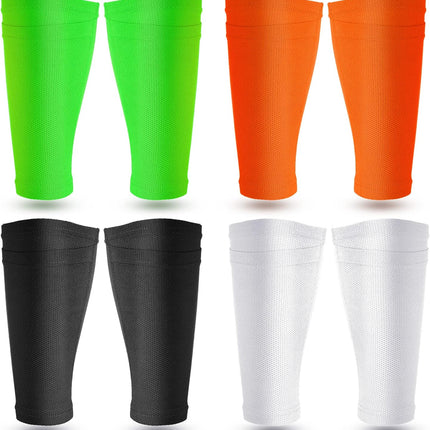 Soccer Shin Guards Sleeves 4 Pairs Flexible Soccer Shin Guard Leg Performance Support Polyester Soccer Shin Guard Sleeve Holder with Pocket for Soccer Sport