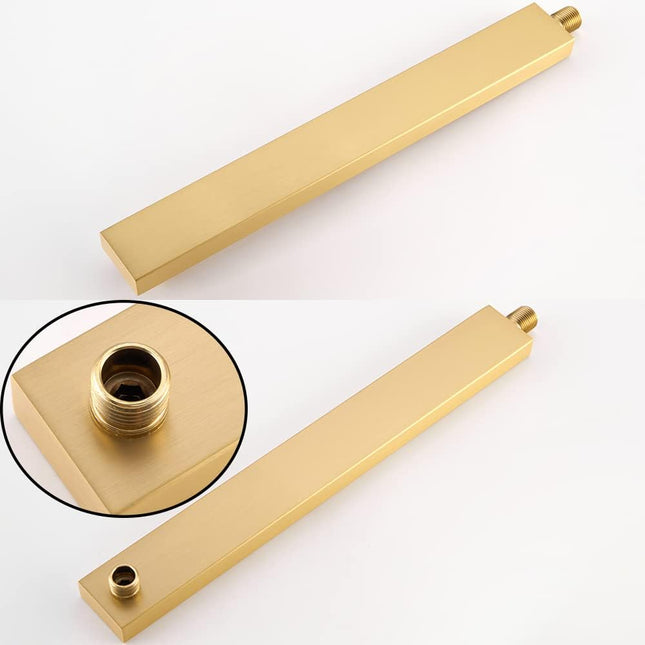 16 Inch Brushed Gold Shower Arm with Flange and Teflon Tape Thicken Stainless Steel Extension – product detail