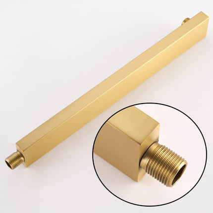 16 Inch Brushed Gold Shower Arm with Flange and Teflon Tape,Thicken Stainless Steel Extension Extender Pipe for Fixed Rain Shower Head,Extra Long High Rise Shower Head Extension Arm.91118-16BG