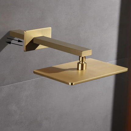 16 Inch Brushed Gold Shower Arm with Flange and Teflon Tape,Thicken Stainless Steel Extension Extender Pipe for Fixed Rain Shower Head,Extra Long High Rise Shower Head Extension Arm.91118-16BG