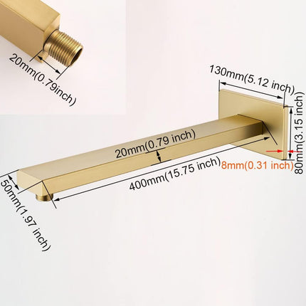 16 Inch Brushed Gold Shower Arm with Flange and Teflon Tape,Thicken Stainless Steel Extension Extender Pipe for Fixed Rain Shower Head,Extra Long High Rise Shower Head Extension Arm.91118-16BG